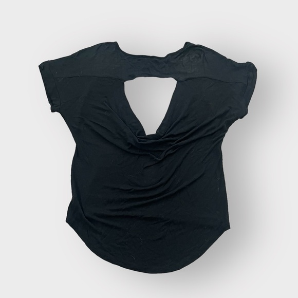 Iris Design Black Gold Shimmer Boxy Knit Open Cowl Back Blouse - Picture 2 of 5